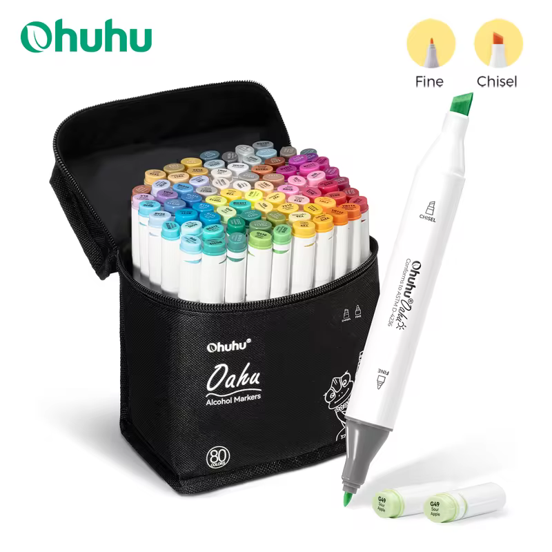 Ohuhu oahu caneta marcador de álcool arte marcadores cor conjunto dicas duplas caneta feltro esboçar desenho graffiti mangá material escolar