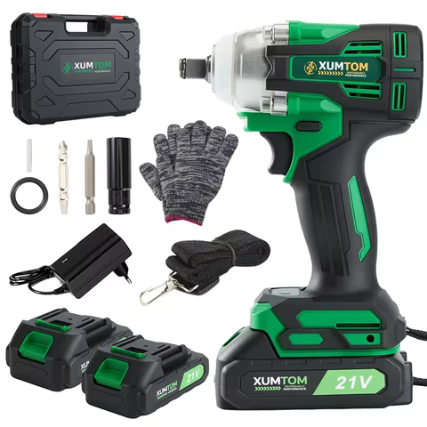 Chave de Impacto 450NM Elétrica Parafusadeira Brushless Com Maleta 21V 2 Baterias Bivolt