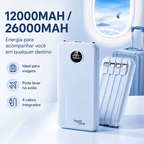 Power Bank 12000mAh / 26000mAh Com 4 Cabos Integrados PD 22.5W Display Digital Para Todos Os Dispositivos