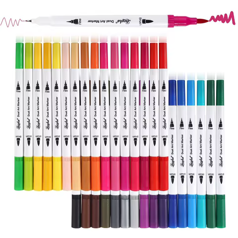 Kit de Canetas Coloridas Ponta Dupla e Pincel Ideal para Lettering, Trabalhos Escolares e Desenho