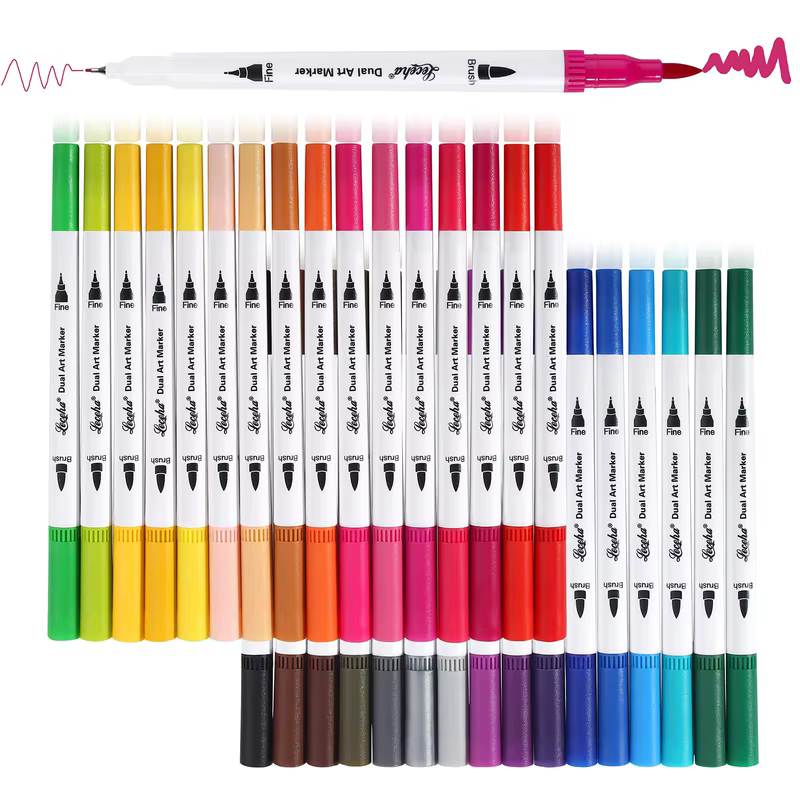 Kit de Canetas Coloridas Ponta Dupla e Pincel Ideal para Lettering, Trabalhos Escolares e Desenho