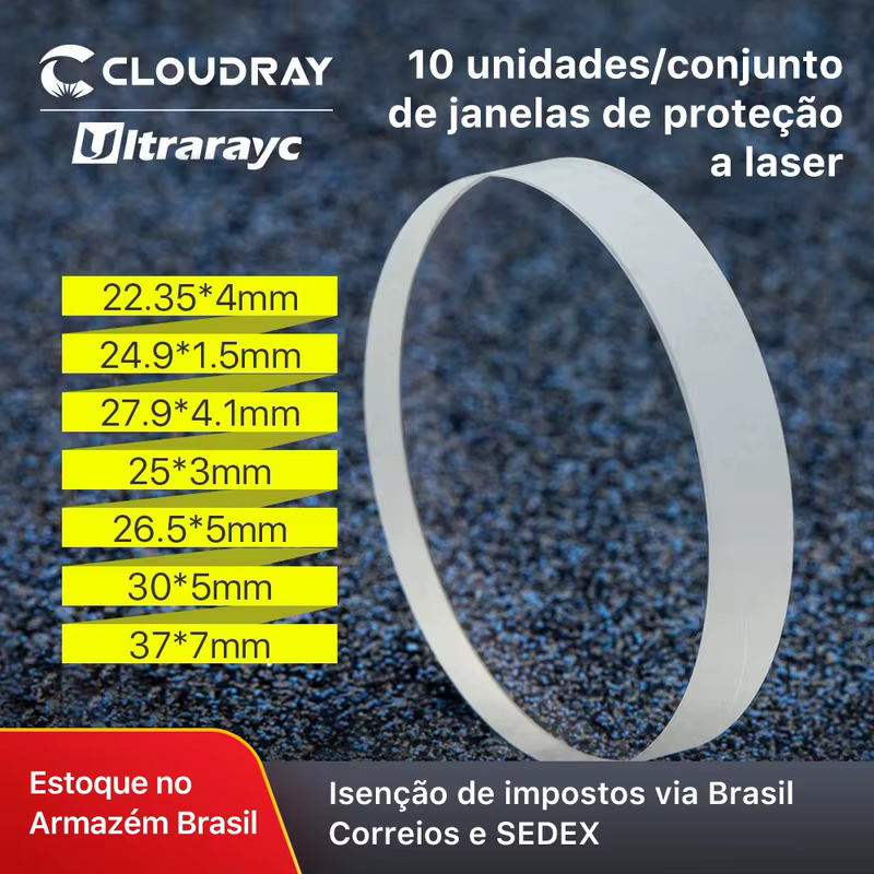 Óptica Laser Protective Windows no Brasil Warehouse, Fibra JGS2 e HQ Quartz, Sílica fundida para cabeça de laser, 27.9*4.1 30*5 37*7, 10PCs