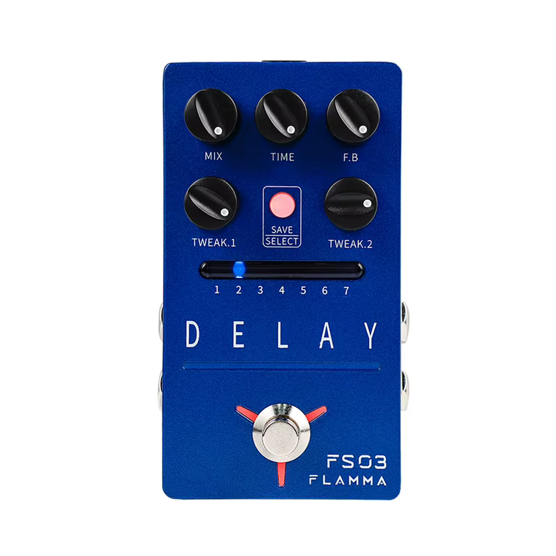 FLAMMA FS03 Pedal de efeitos de atraso de guitarra Pedal de atraso estéreo 6 efeitos de atraso com predefinições armazenáveis Looper dos anos 80 Tap Tempo Trail on
