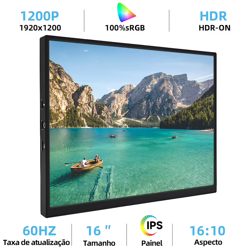 Monitor Portátil ZSUS 16 Polegadas (1920*1200P) 60Hz Para Laptop, XBox, PS4/5, Switch, Caixa de TV, Celular e PC – Expansã