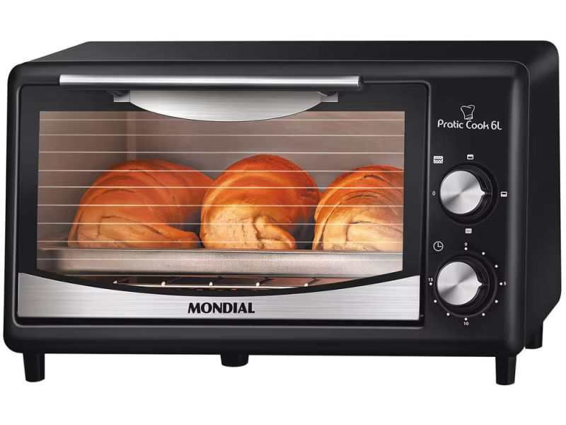 Forno Elétrico de Bancada Mondial com Timer 6L Preto Pratic Cook FR-09 - 220V
