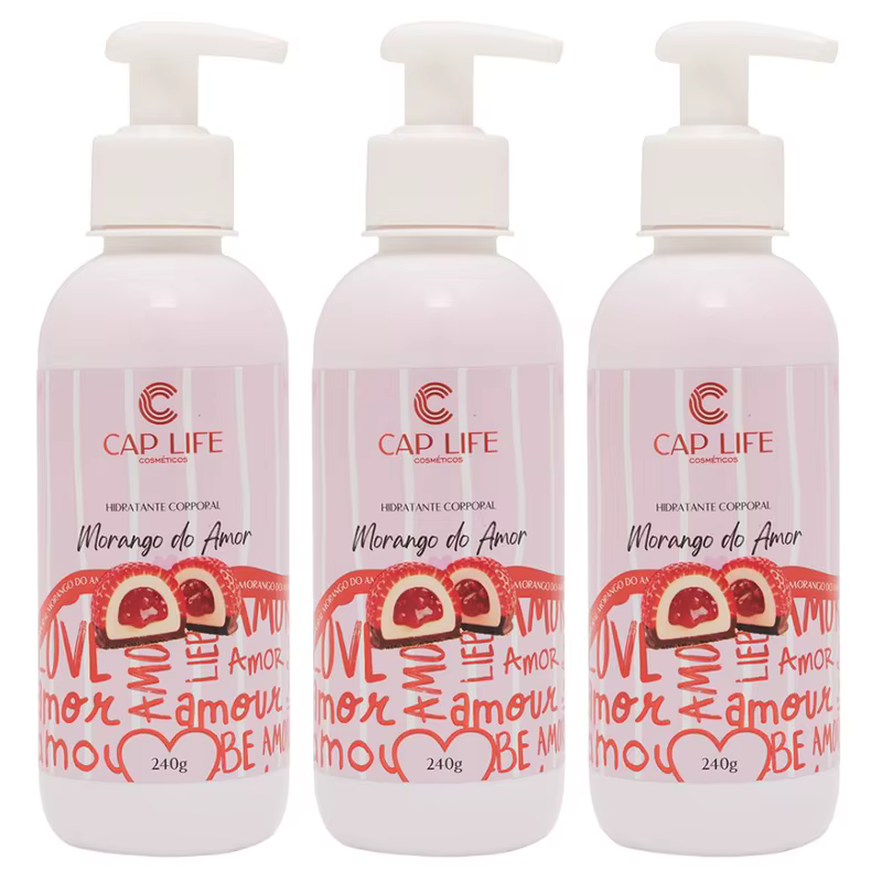 Kit c/ 3 Hidratante Corporal Morango do Amor Cap Life 240g