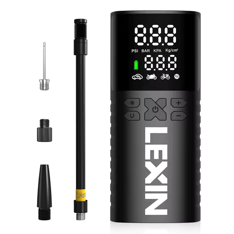 Bomba de Ar para Pneus Lexin P4 150PSI Portátil, Inflador de Pneus para Motocicleta, Bomba de Inflação Inteligente, Iluminação LED Brilhante